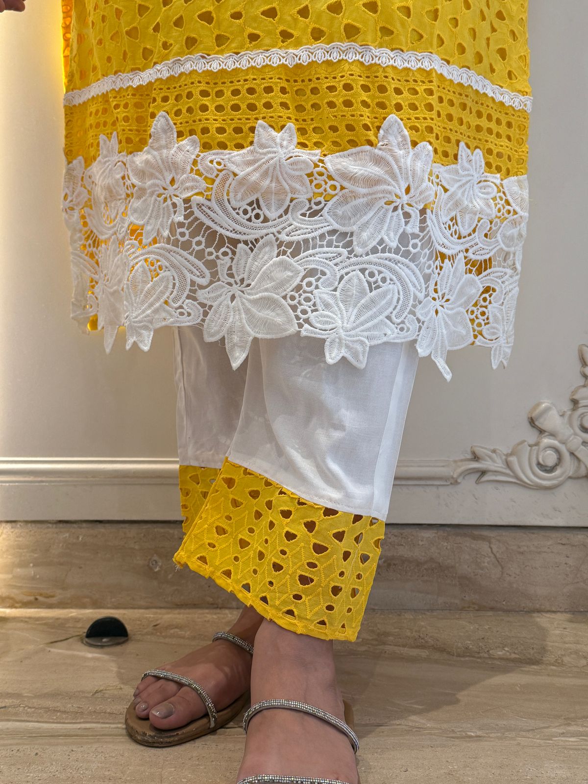 Schiffli Cotton Suit Set (Yellow)