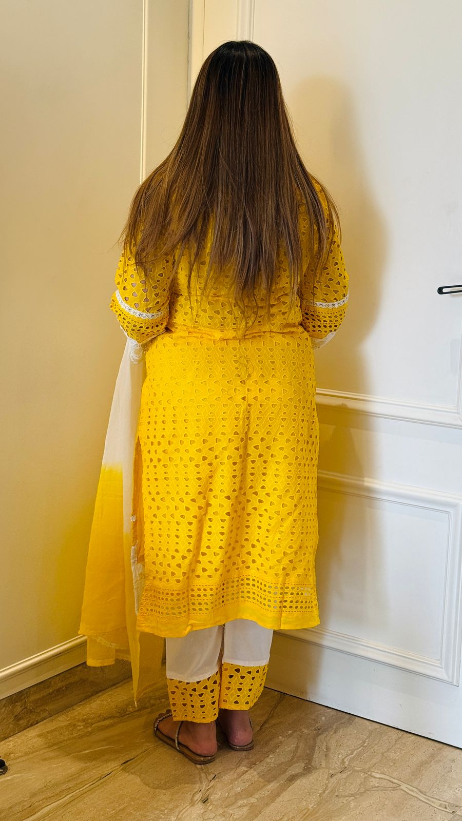 Schiffli Cotton Suit Set (Yellow)