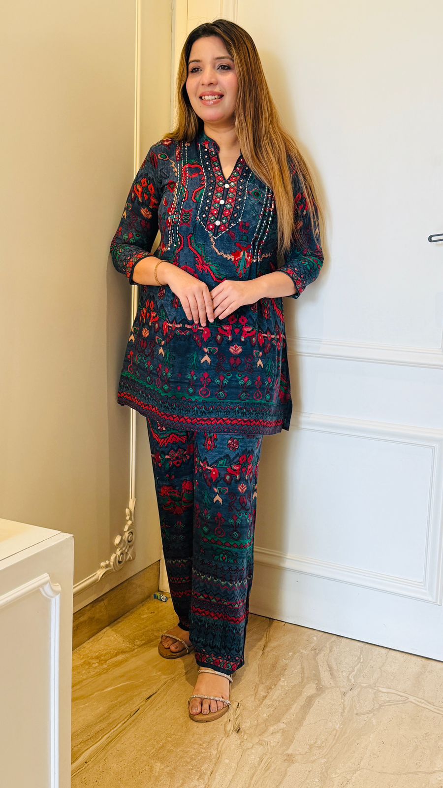 Katha Charm Rayon Cordset - Red, Blue