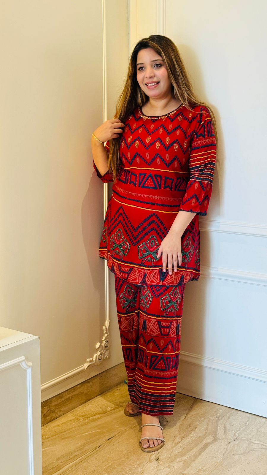 Katha Print Cordset- Black, Red