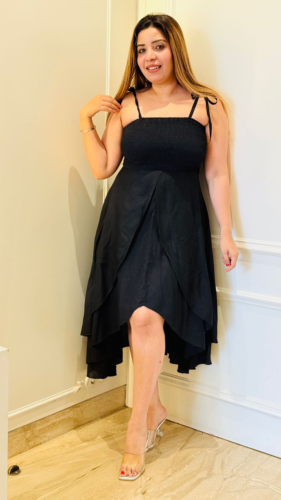 Myra Tail-Cut Dress- Black, White