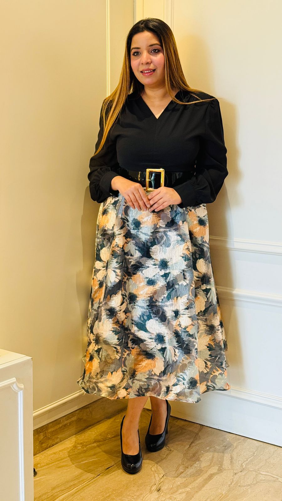 Amora Belt Dress- Beige, Red, Orange, Yellow