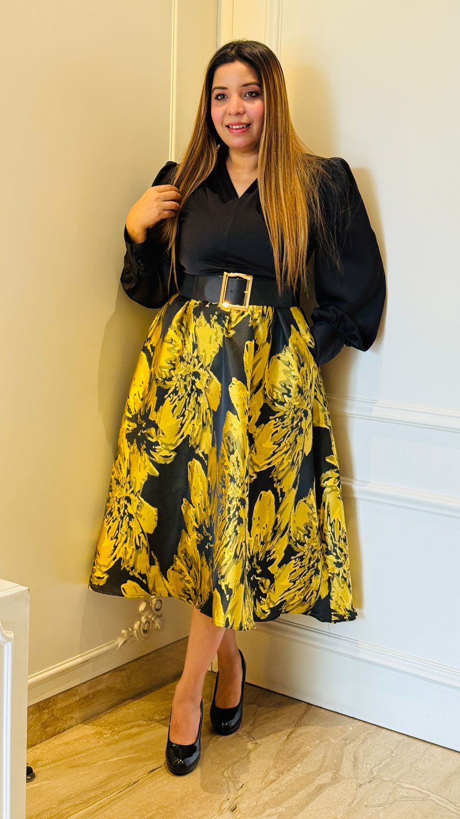 Amora Belt Dress- Beige, Red, Orange, Yellow