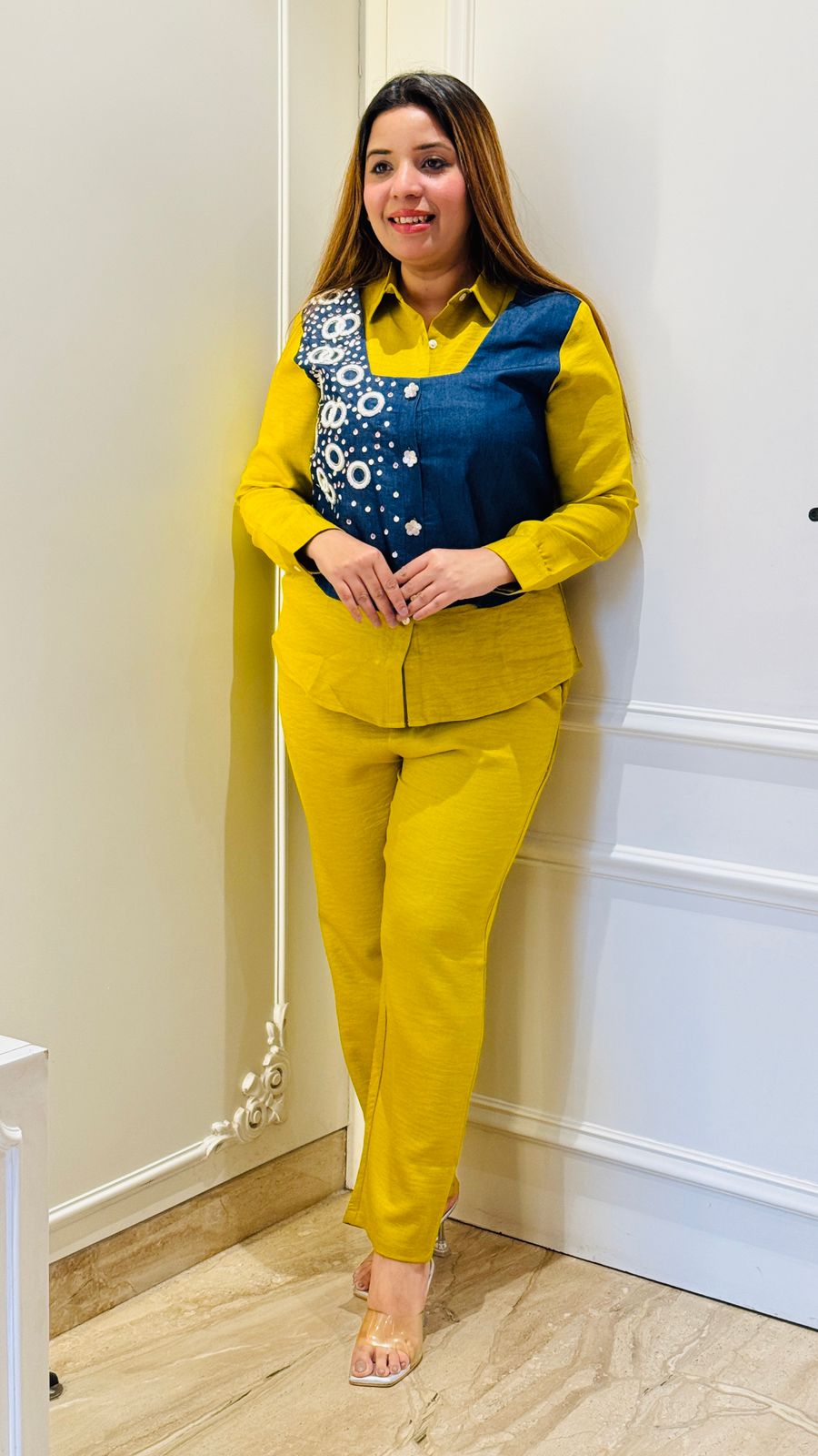 Nyra Denim Coord- Red, Yellow