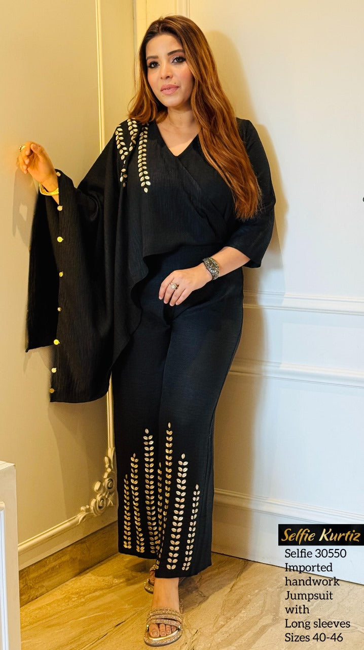 Luxe Handwork Jumpsuit- Black, Blue, Purple