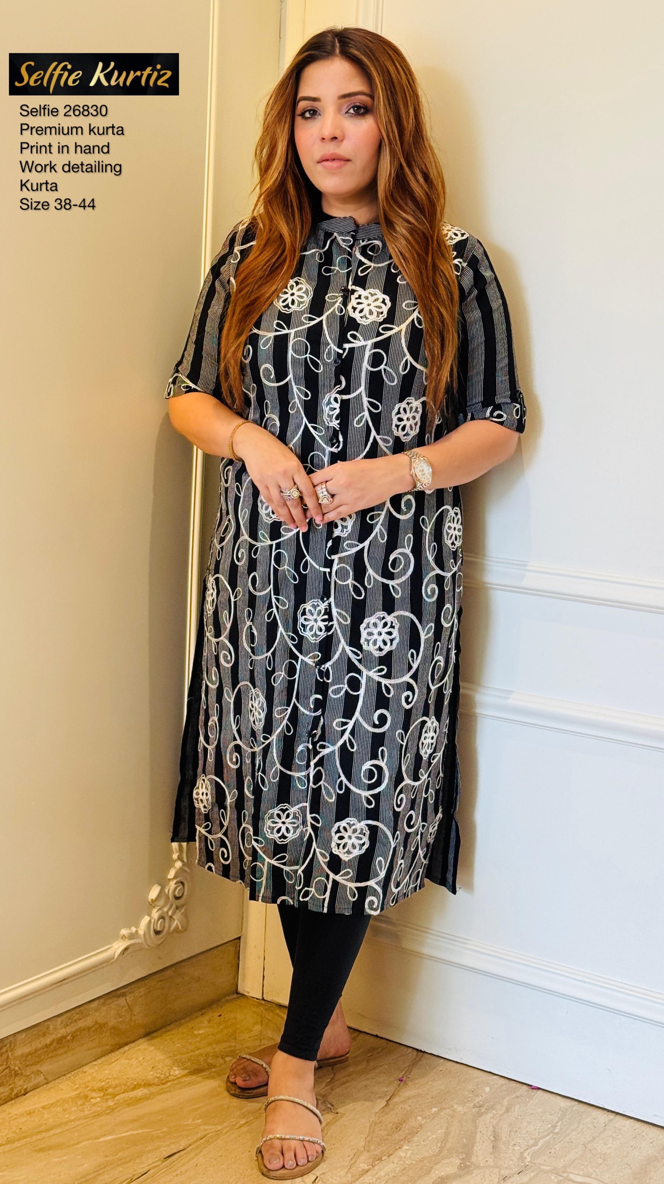 Falak Premium Kurta  Black, Purple, Green)