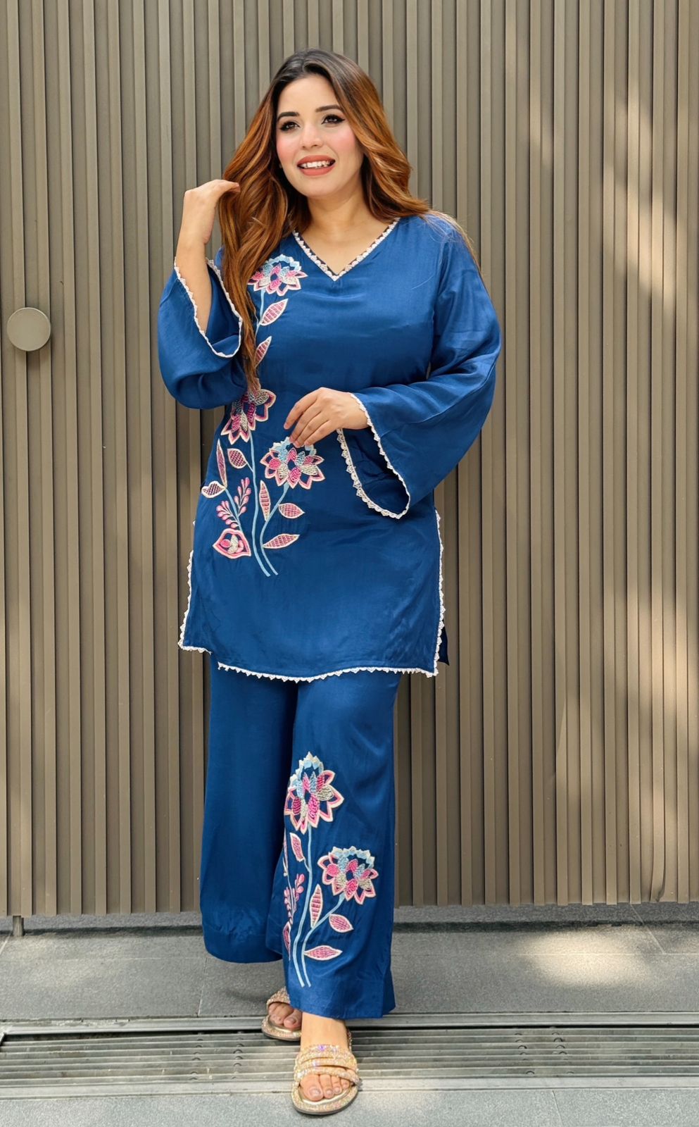 Ishleen Bell Bottom Set- Blue, Pink