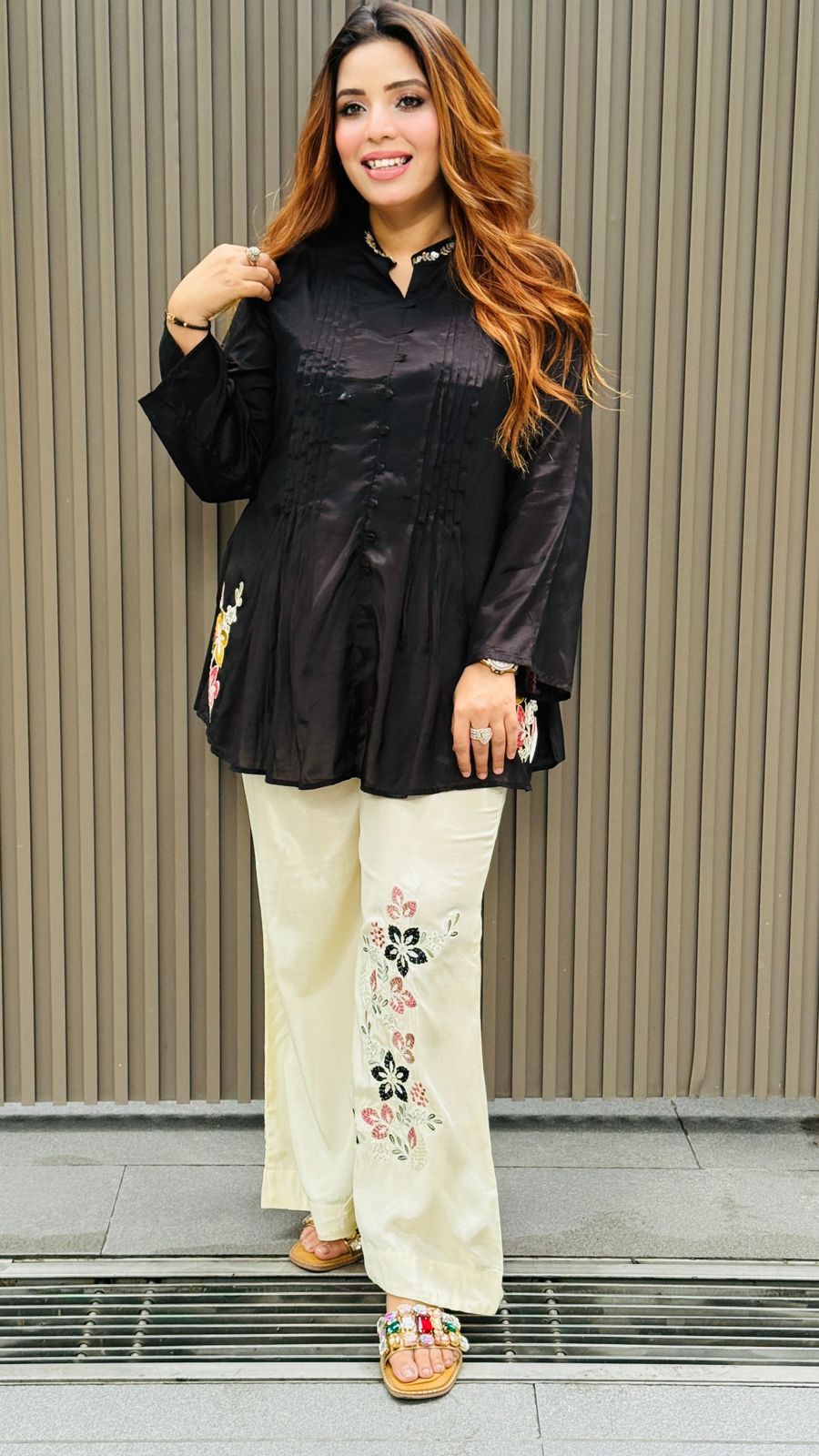 Inaaya Bell Plazo Set- Red, Black