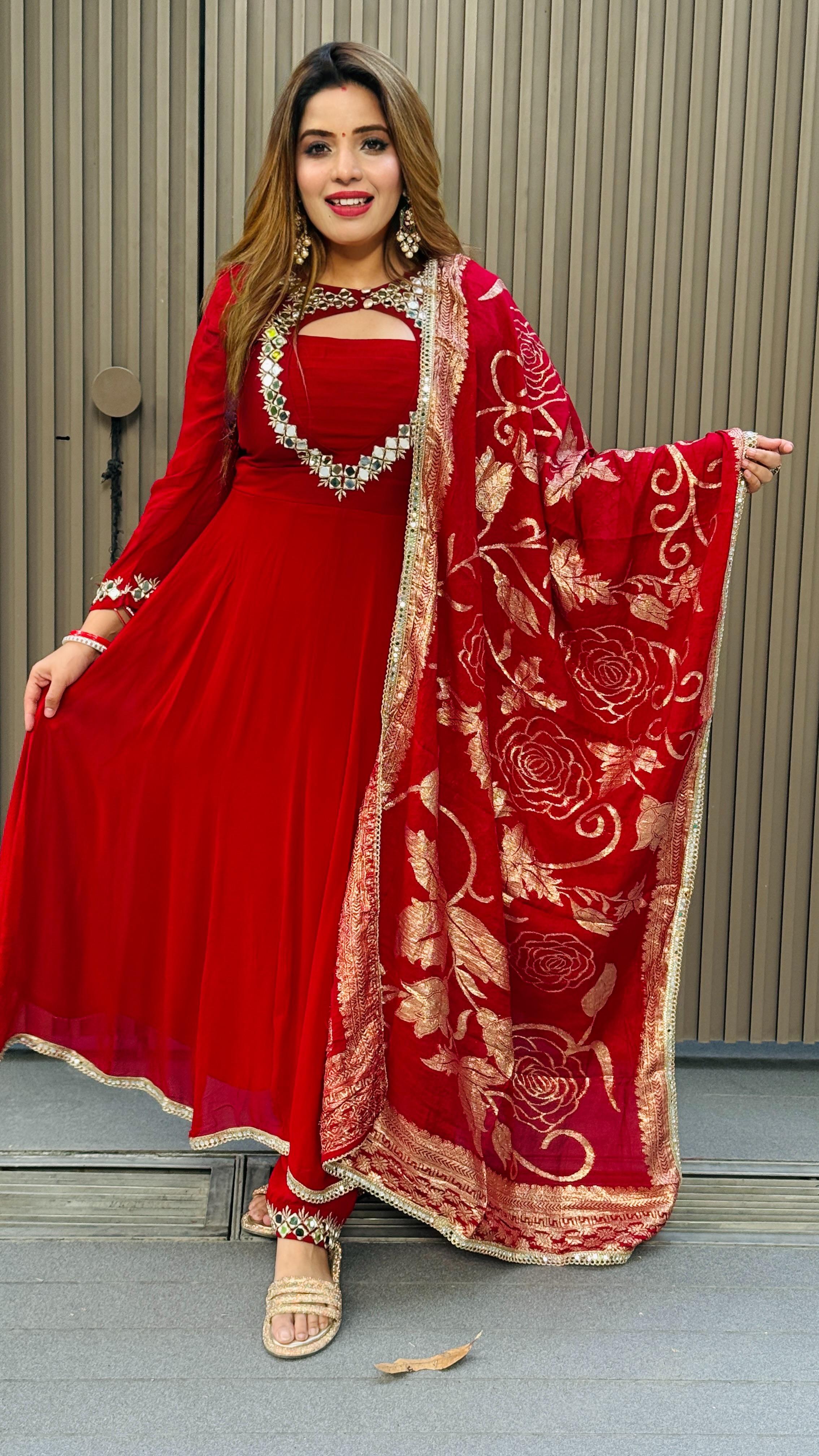 Aarvi Anarkali Set- White, Purple, Red, Black