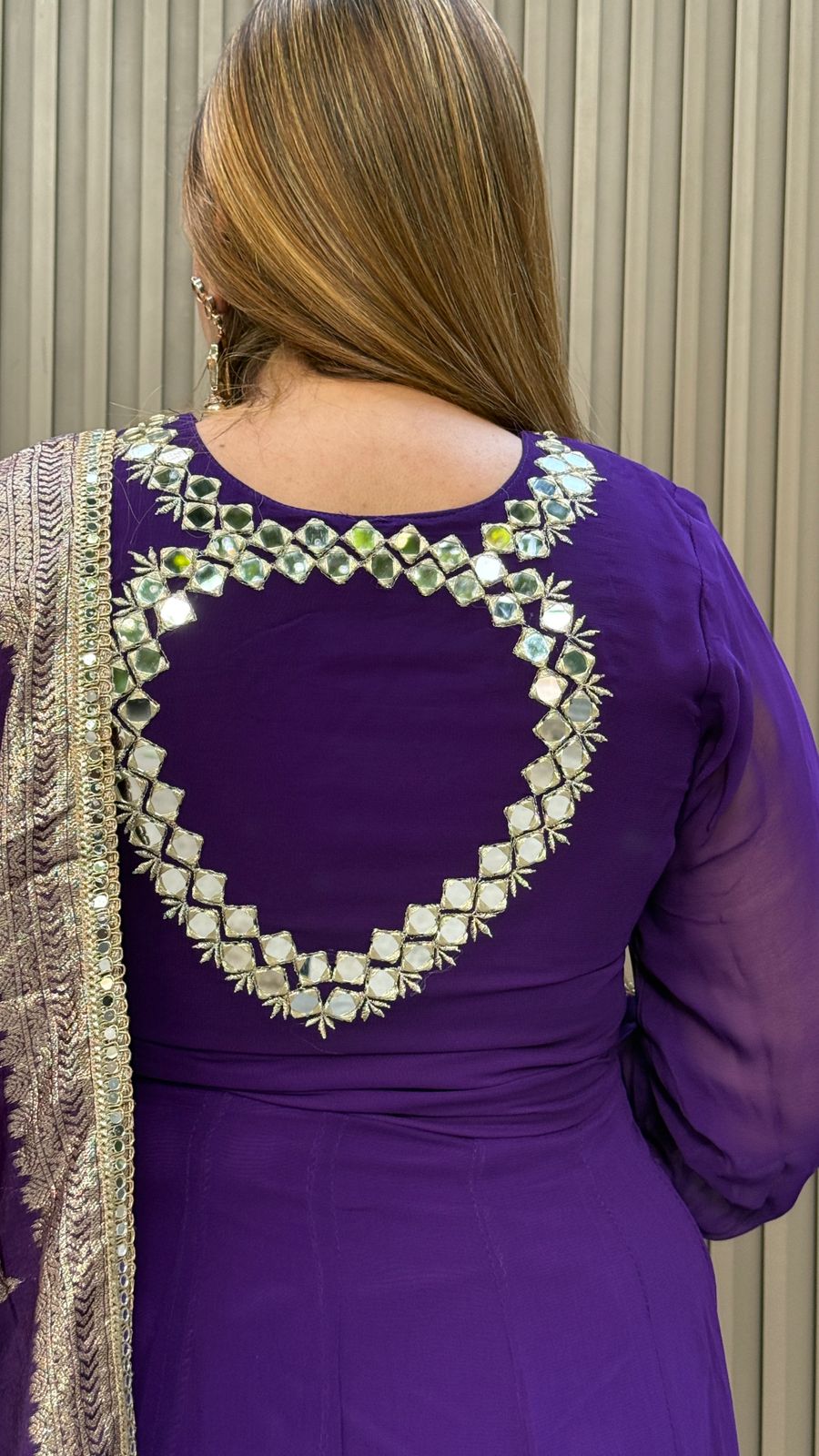 Aarvi Anarkali Set- White, Purple, Red, Black