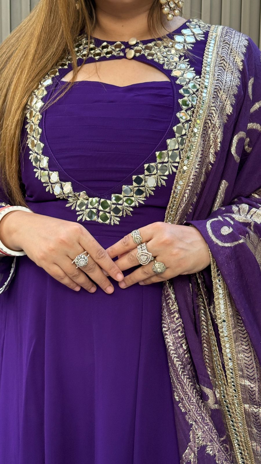 Aarvi Anarkali Set- White, Purple, Red, Black