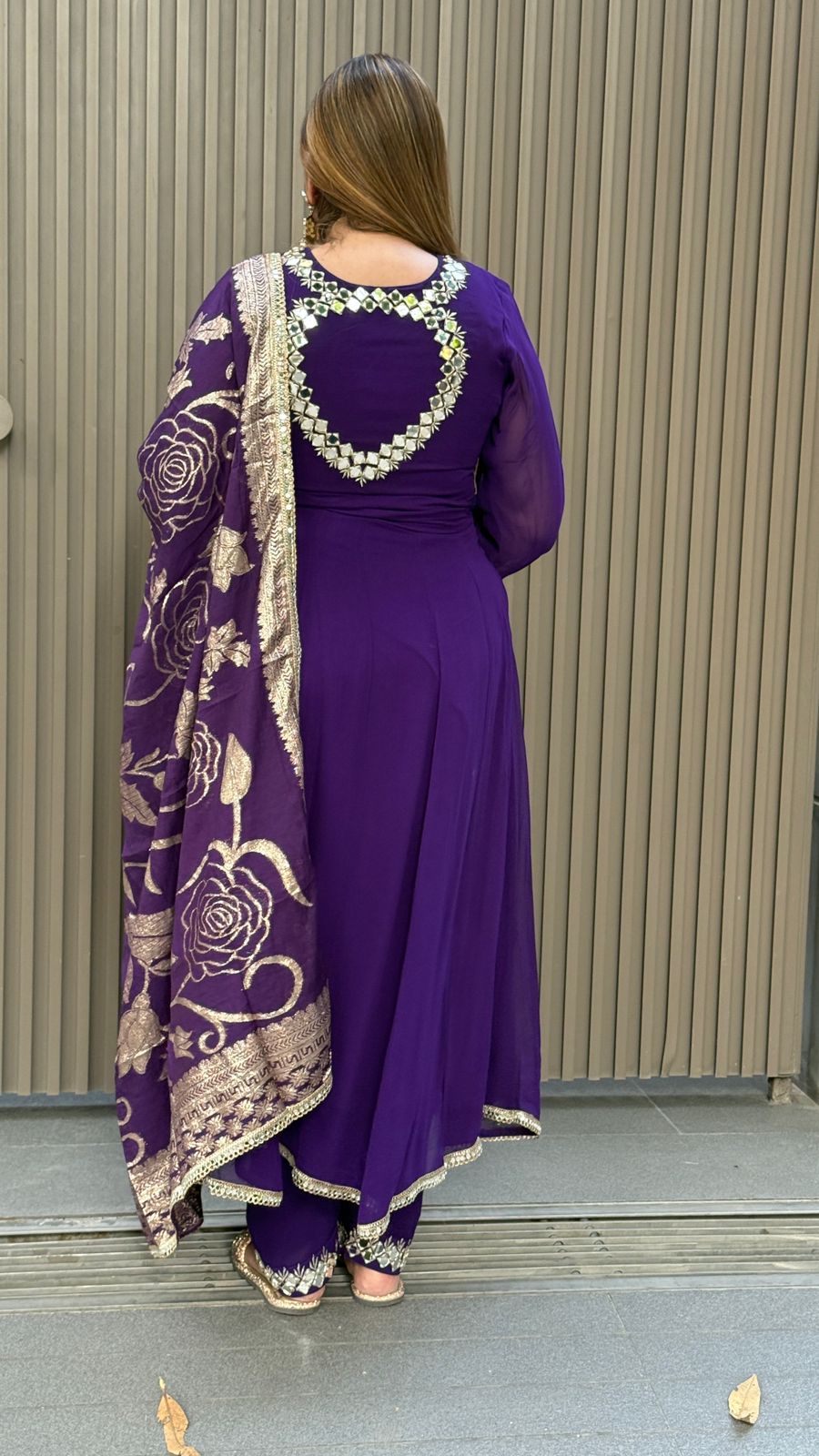 Aarvi Anarkali Set- White, Purple, Red, Black