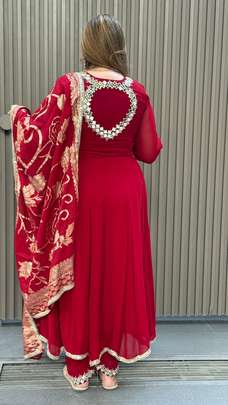 Aarvi Anarkali Set- White, Purple, Red, Black