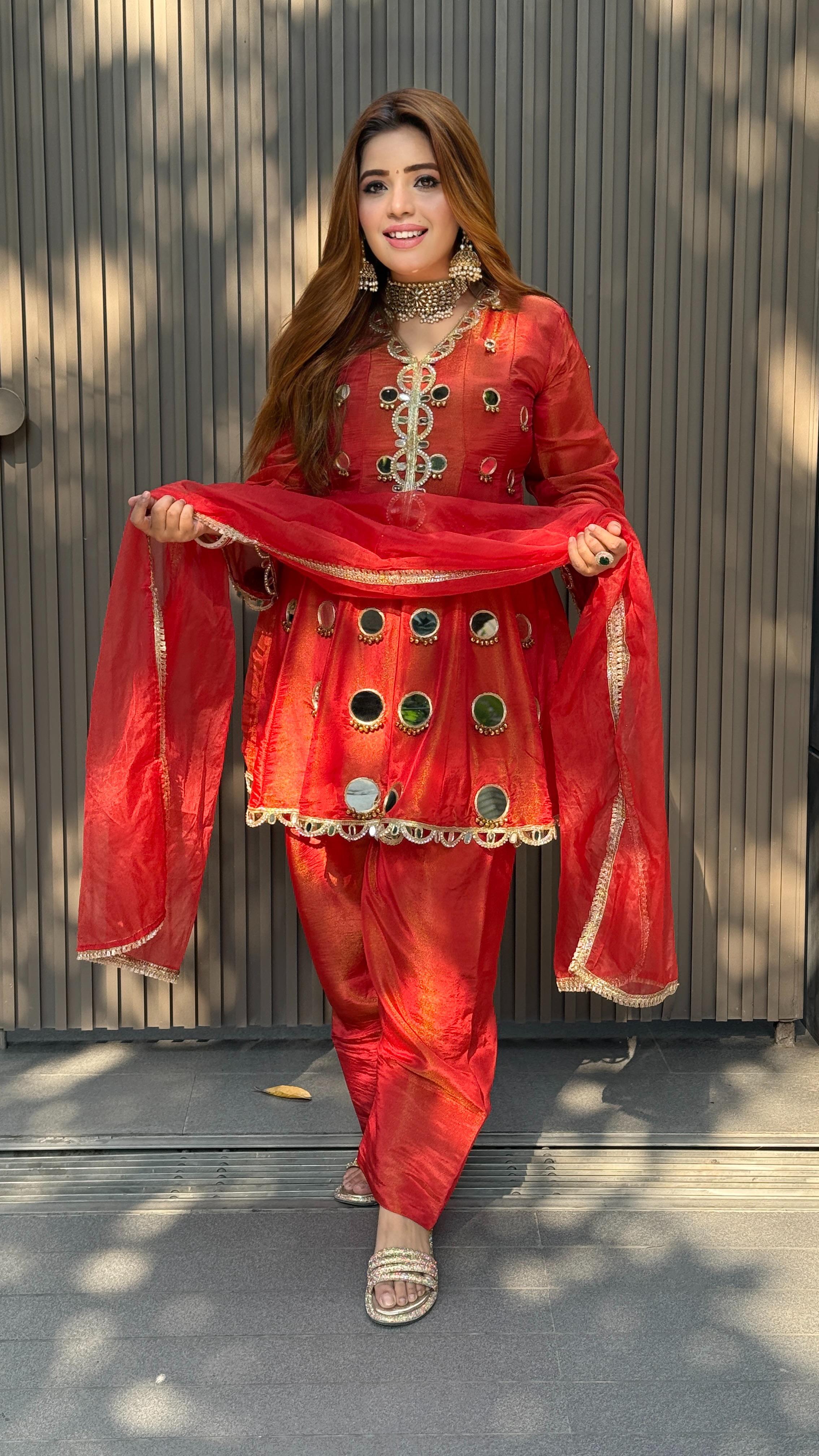 Yuvina Farshi Suit- Red, Orange