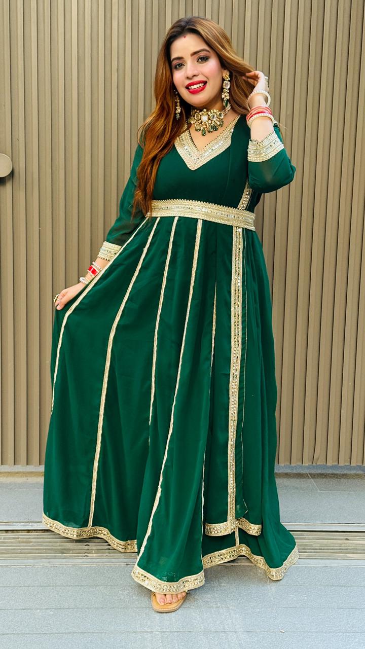 Ravya Anarkali Suit Set- Mustard, Green, Maroon Mustard / 42 / Georgette Ravya Anarkali Suit Set- Mustard, Green, Maroon Mustard / 42 / Georgette
