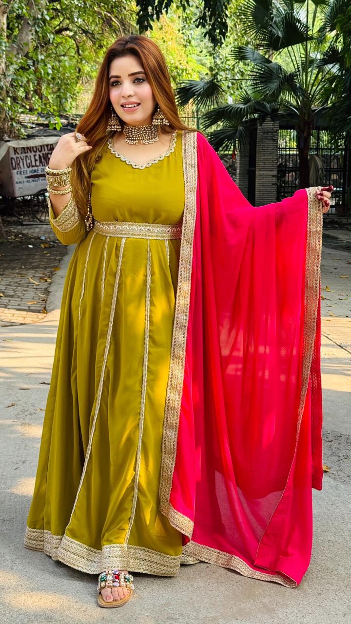 Ravya Anarkali Suit Set- Mustard, Green, Maroon