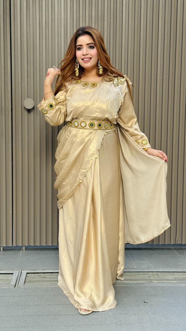 Riva Drape Saree- Pink, Beige, Green