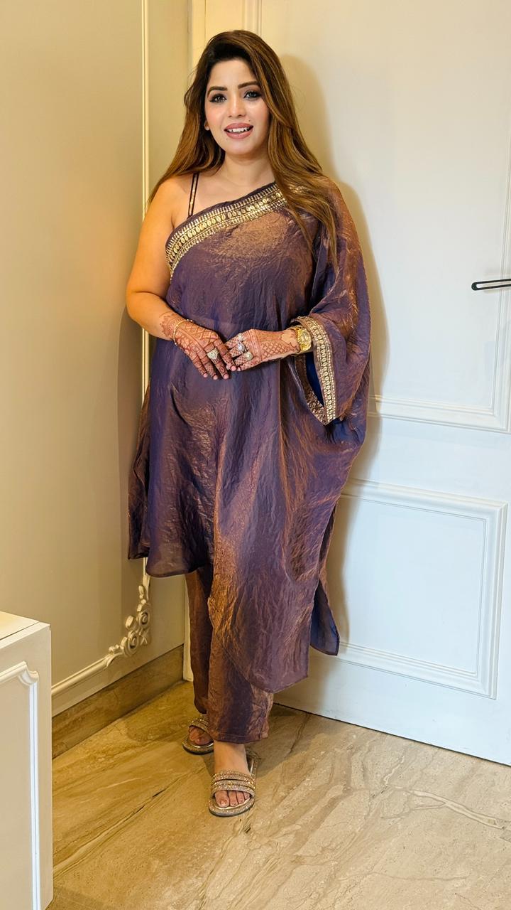 Elvira One-Shoulder Set- Green, Black, Purple