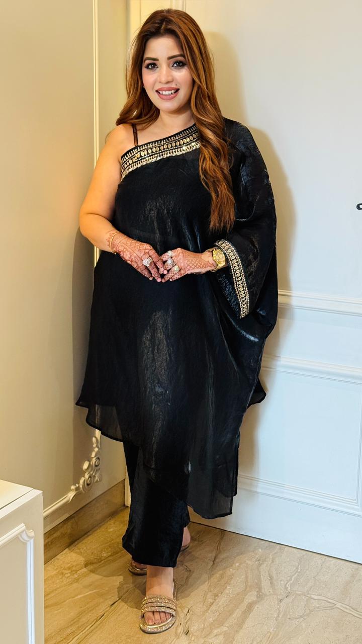 Elvira One-Shoulder Set- Green, Black, Purple