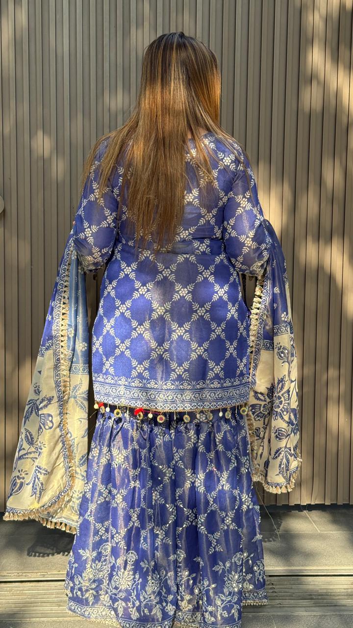 Zivana Sharar Suit- Blue, Pink