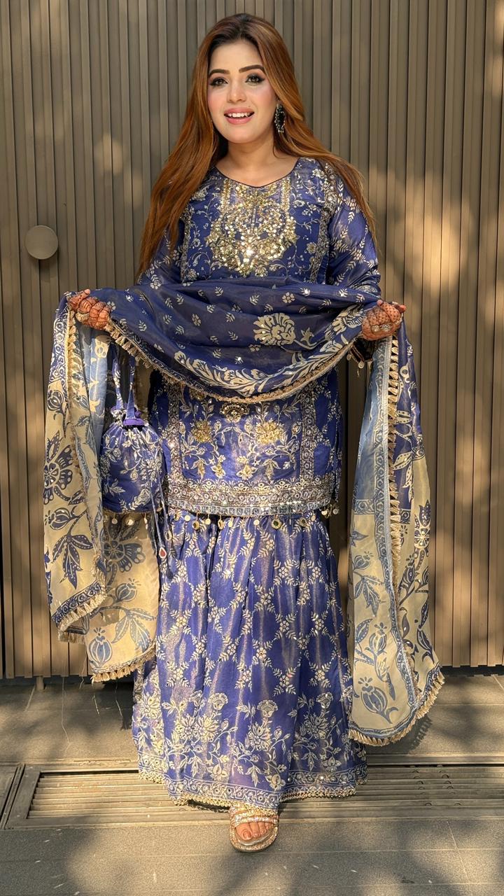 Zivana Sharar Suit- Blue, Pink