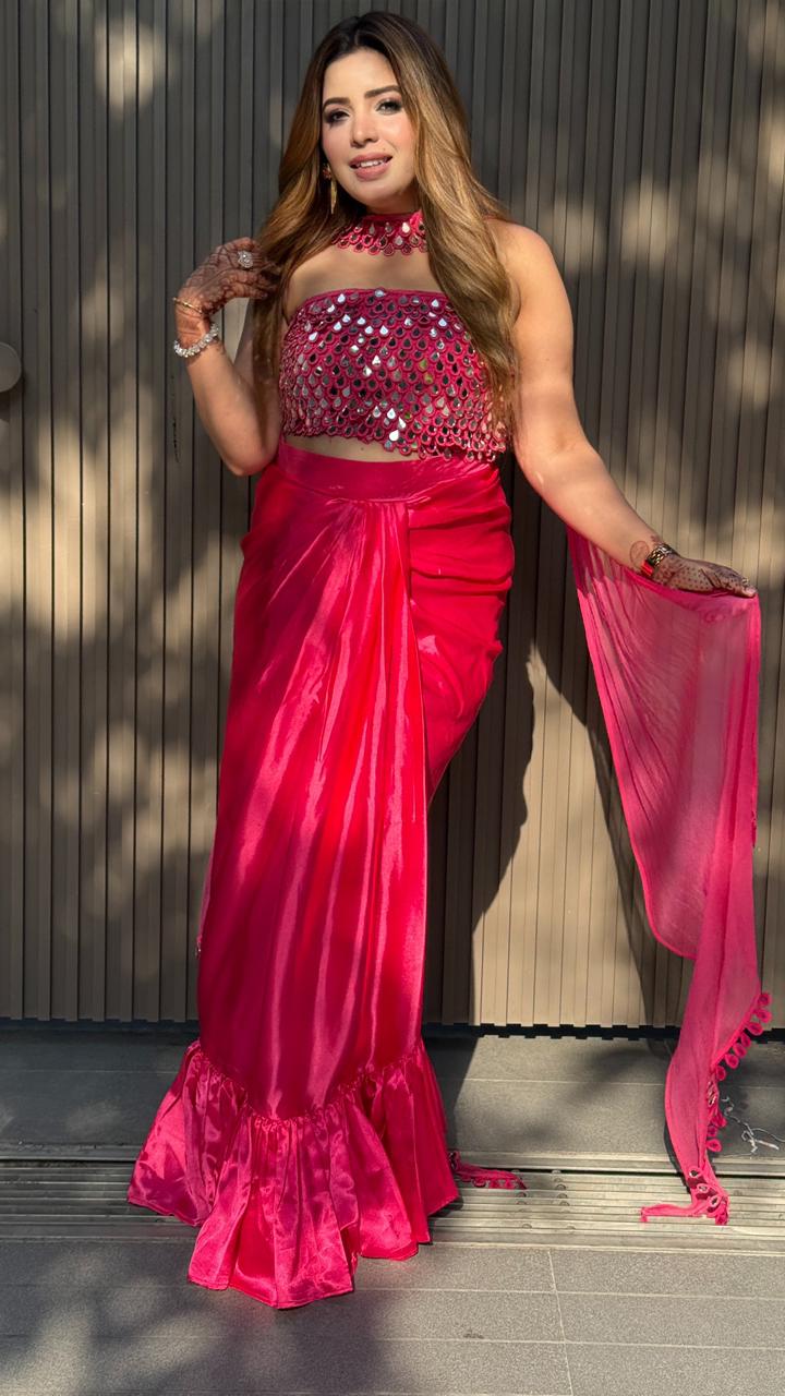 Elvina Drape Saree- Pink