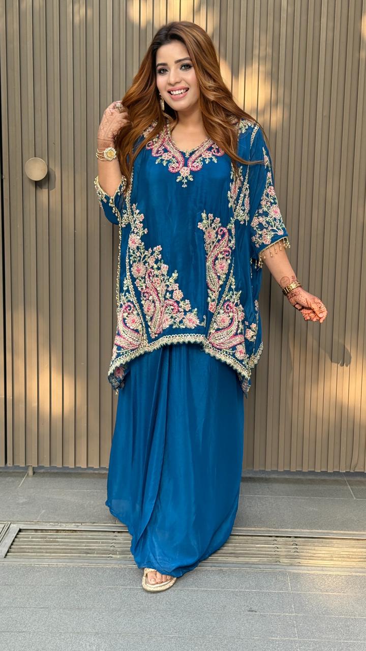 Arvisha Indo-Western Set- Green, Blue