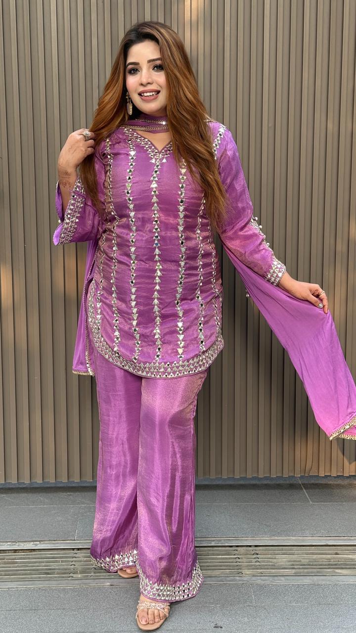 Ziyana Plazo Suit- Pink, Purple