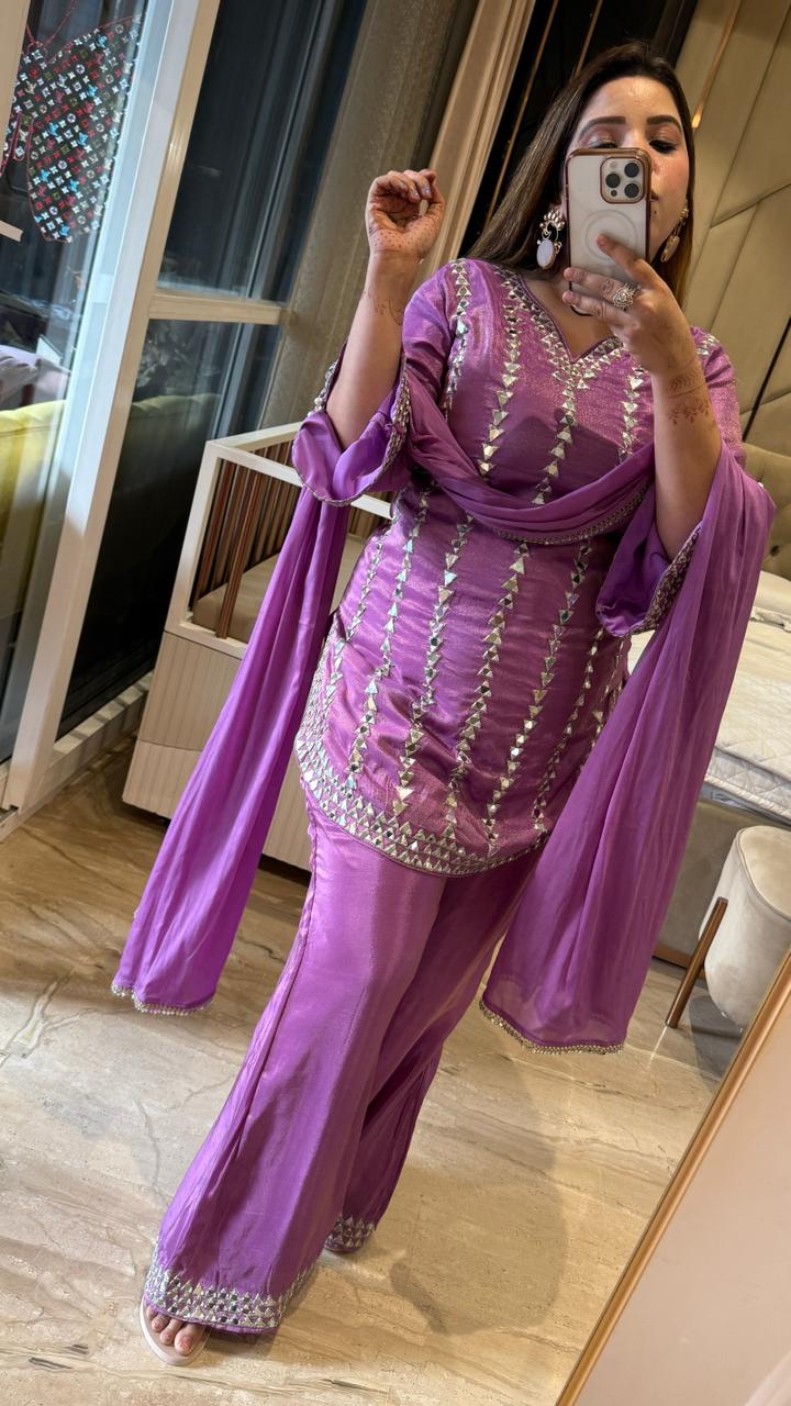 Ziyana Plazo Suit- Pink, Purple