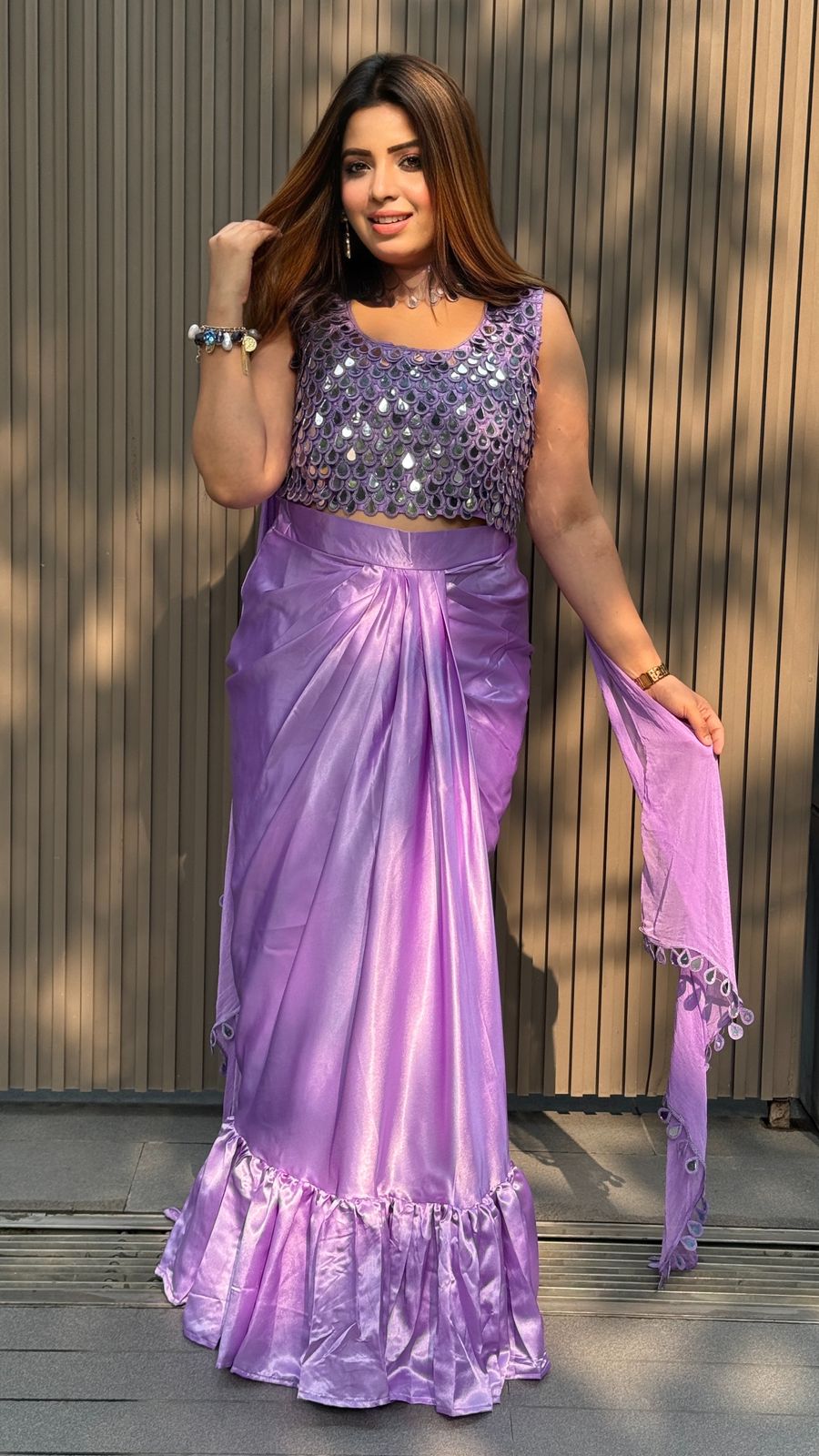 Elvina Drape Saree- Pink, Purple