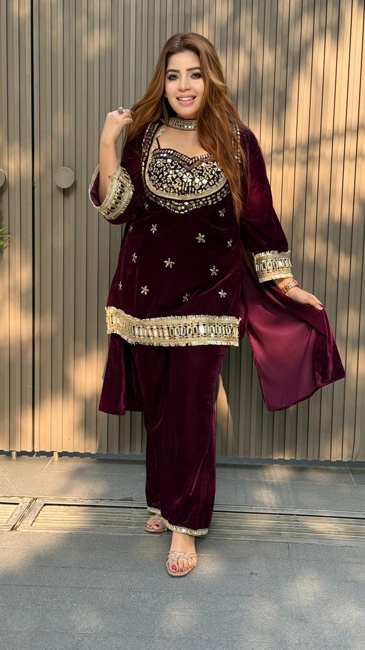 Reyamira Suit Set- Maroon, Black