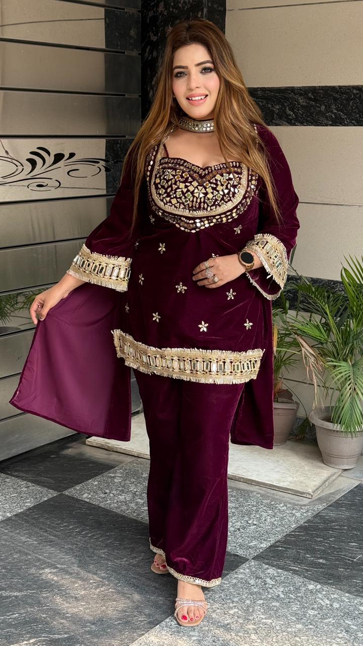 Reyamira Suit Set- Maroon, Black, Green