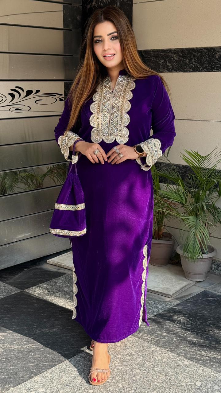 Sarvella Long Kaftan- Green, Purple