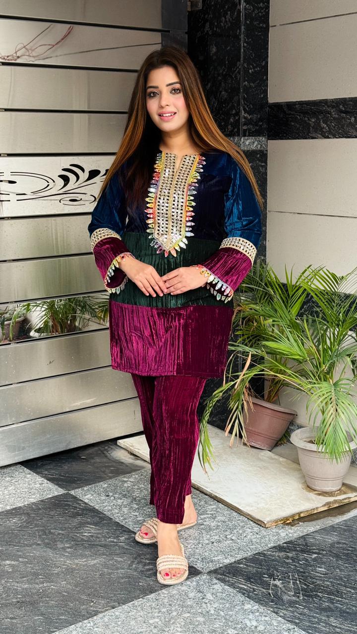 Veloura Multi-Crinkled Cordset- Mustard, Blue