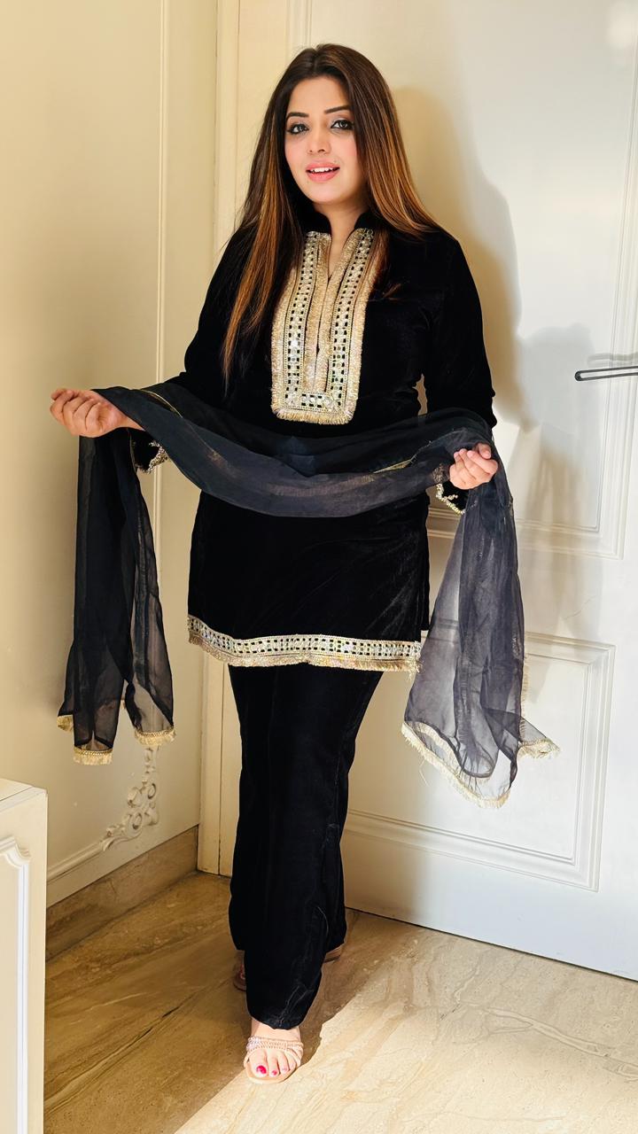 Venessa Velvet Suit Set- Grey, Purple, Black, Green