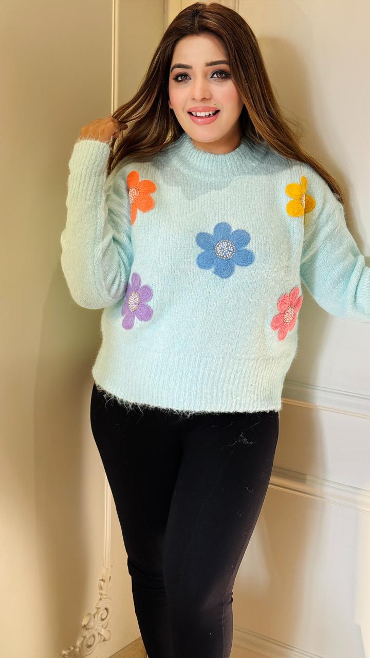 Florea Woolen Sweater- Green, Black, Blue