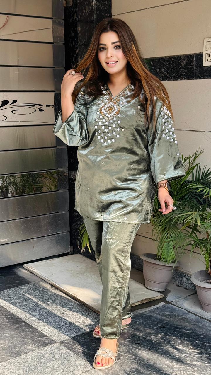 Velmira Cordset- Grey, Green