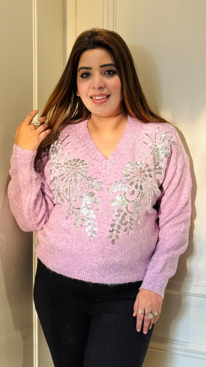 Zumra Woolen Sweater- Green, Lavender