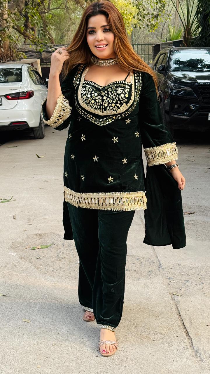 Reyamira Suit Set- Maroon, Black, Green