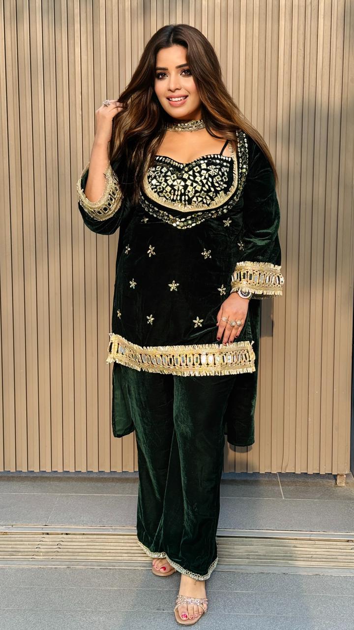 Reyamira Suit Set- Maroon, Black, Green