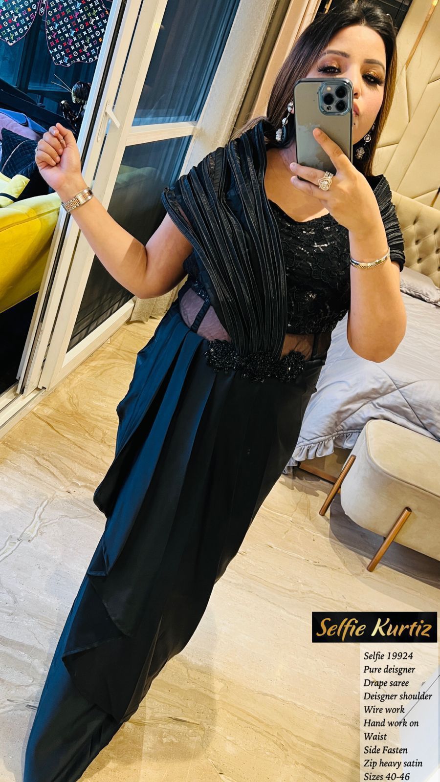 Amora Saree Gown- Maroon, Black