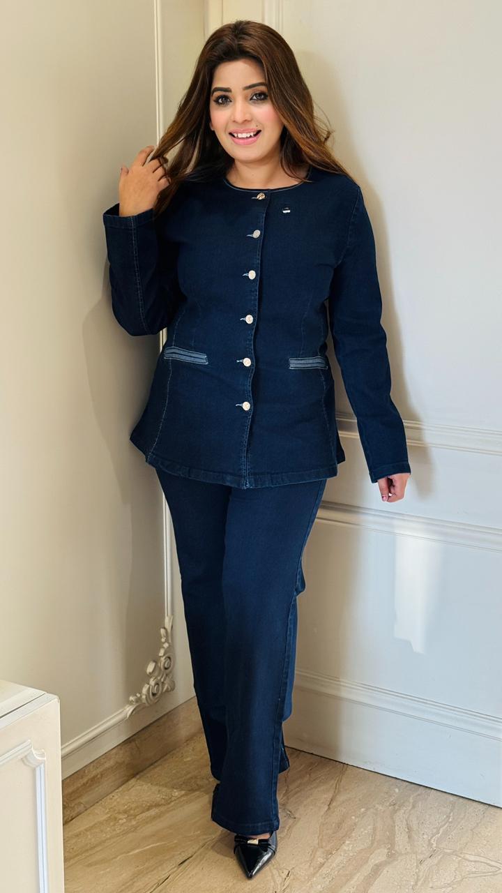 Beril Bell Bottom Cordset- Blue, Navy