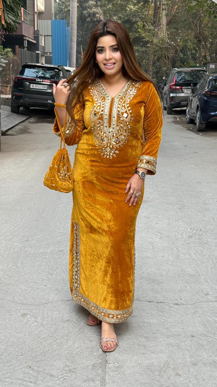 Havva Velvet Set- Yellow, Blue