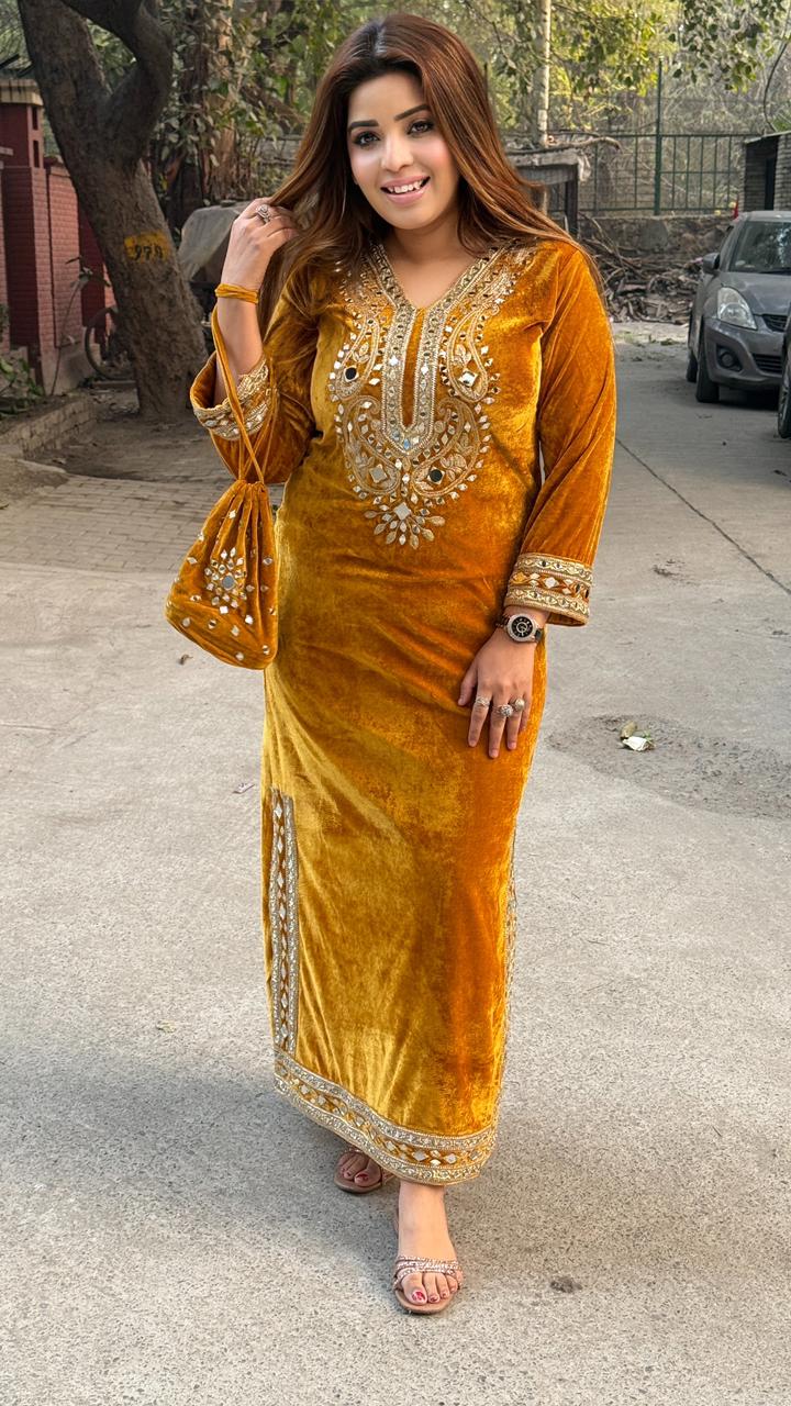 Havva Velvet Set- Yellow, Blue