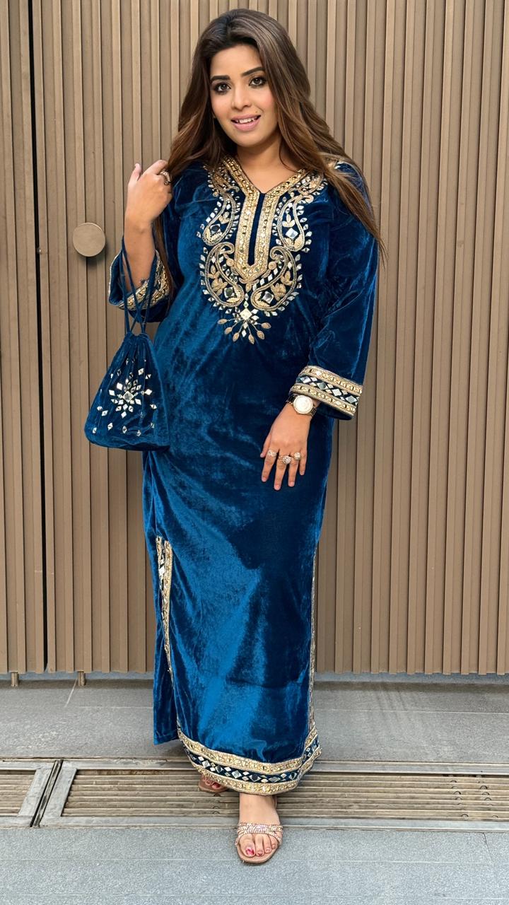 Havva Velvet Set- Yellow, Blue