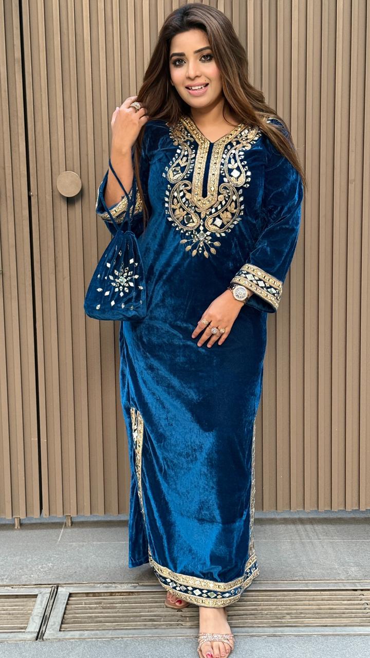 Havva Velvet Set- Yellow, Blue