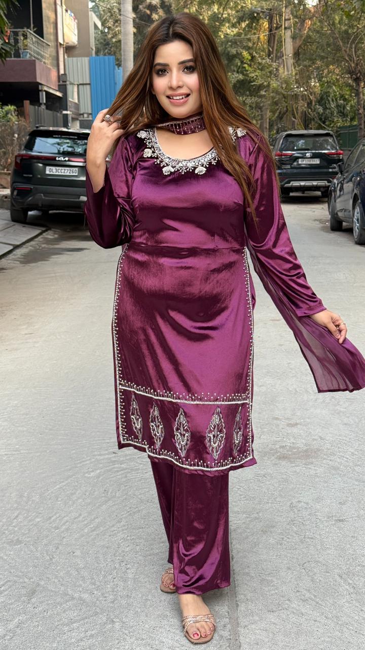 Zehira Velvet Outfit- Purple, Lavender, Blue