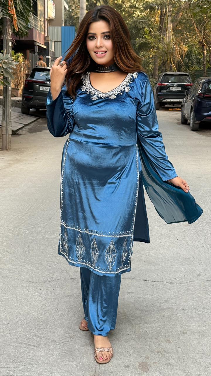 Zehira Velvet Outfit- Purple, Lavender, Blue