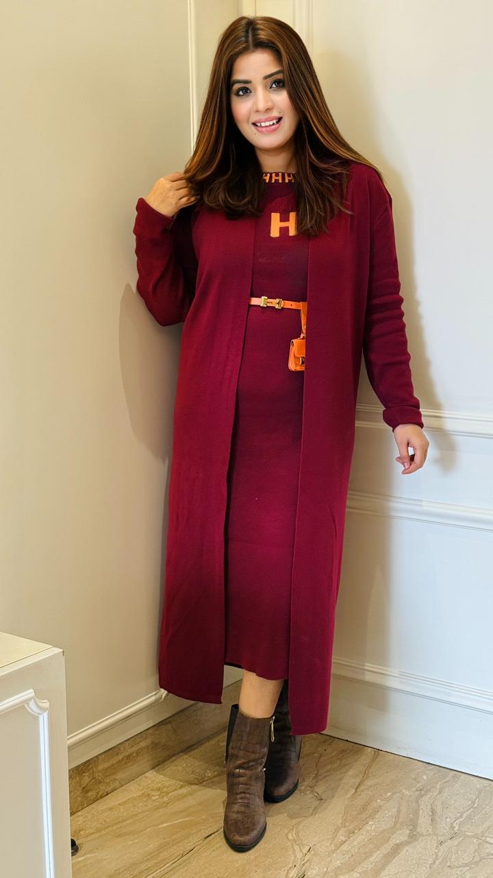 Ravza 2-Piece Dress- Beige, Maroon, Brown