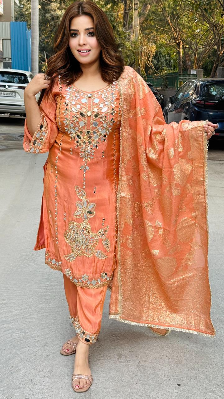 Zareen Suit Set-Purple, Beige, Orange, Pink